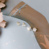 SALE - 14k Solid Gold CZ Teardrop Halo Studs - - Earrings - Ofina