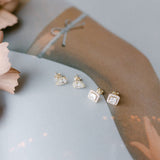14k Solid Gold CZ Cushion Halo Studs - - Earrings - Ofina