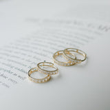 14k Solid Gold CZ Channel Huggies - - - Ofina