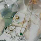 14k Solid Gold Rectangular Emerald Necklace - - Necklaces - Ofina