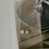 14k Solid Gold CZ Round Halo Studs - - Earrings - Ofina