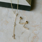 SALE - 14k Solid Gold Star & CZ Half-Moon Studs - - Earrings - Ofina
