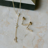 14k Solid Gold CZ Half-Moon Y-Drop Necklace - - Necklaces - Ofina