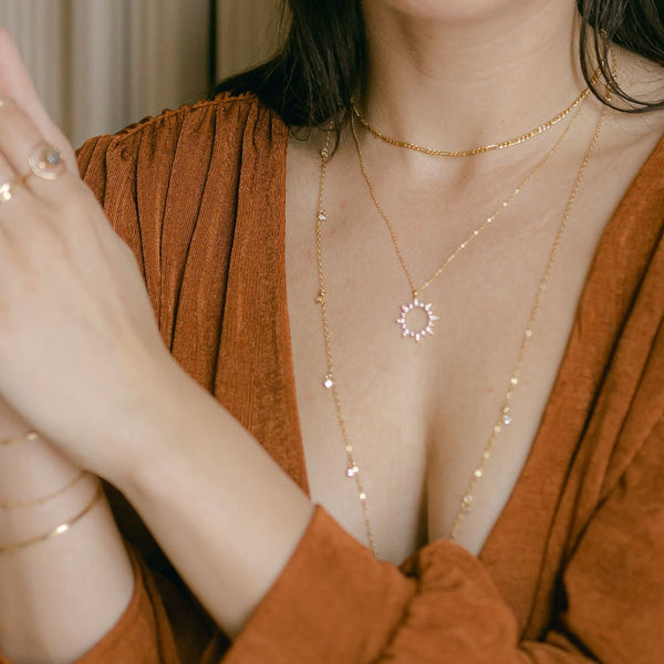 Cutout CZ Sun Necklace - - Necklaces - Ofina