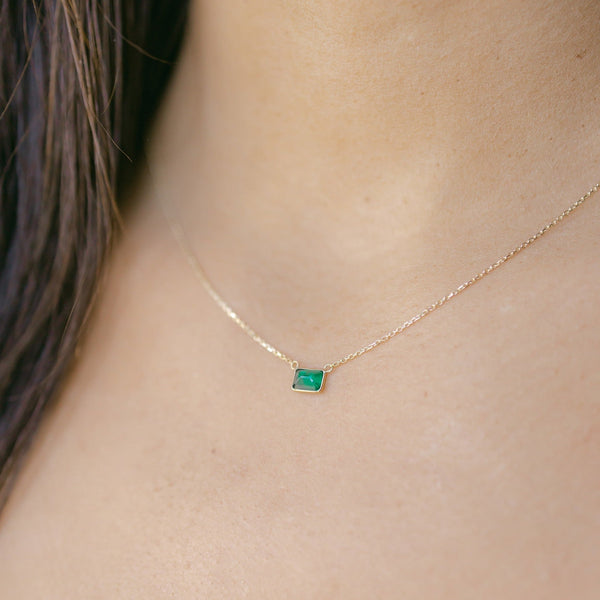 14k Solid Gold Rectangular Emerald Necklace - - Necklaces - Ofina