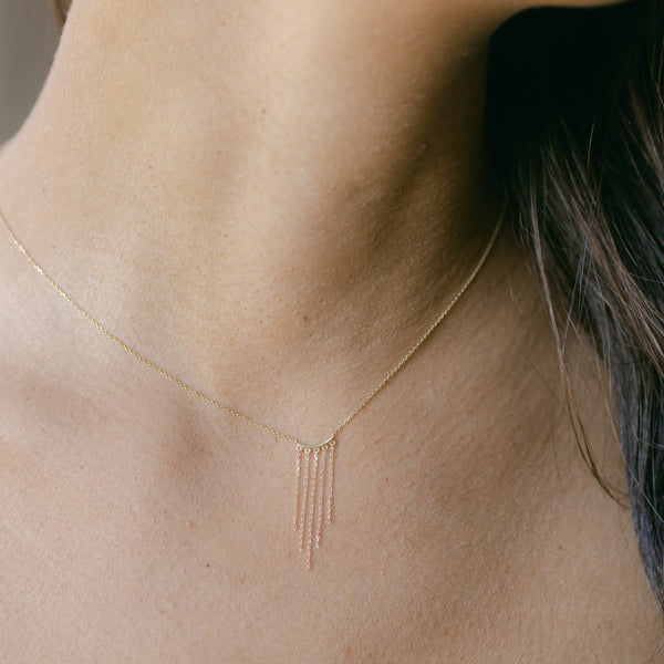 14k Solid Gold Fringe Necklace - - Necklaces - Ofina