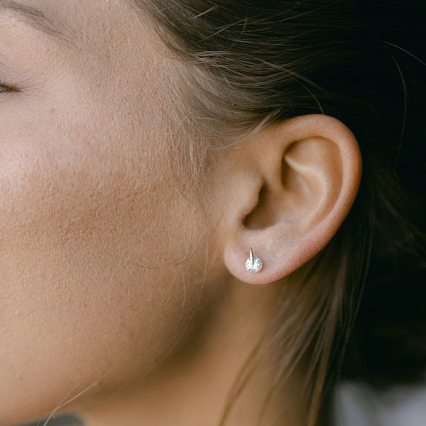 SALE - 10k Solid Gold CZ Bail Studs - - Earrings - Ofina