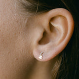 SALE - 14k Solid Gold Star & CZ Half-Moon Studs - - Earrings - Ofina