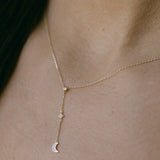 14k Solid Gold CZ Half-Moon Y-Drop Necklace - - Necklaces - Ofina