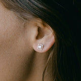 14k Solid Gold CZ Cushion Halo Studs - - Earrings - Ofina