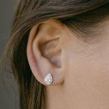 SALE - 14k Solid Gold CZ Teardrop Halo Studs - - Earrings - Ofina