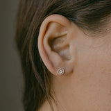 14k Solid Gold CZ Round Halo Studs - - Earrings - Ofina