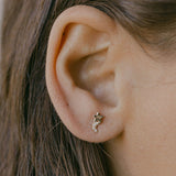 SALE - 14k Solid Gold Star & CZ Half-Moon Studs - - Earrings - Ofina