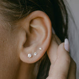 14k Solid Gold Round CZ Studs - - Earrings - Ofina