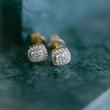 18k Solid Gold Cushion Halo Diamond Studs - - Earrings - Ofina