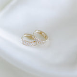 14k Solid Gold CZ Double Row Huggies - - Earrings - Ofina