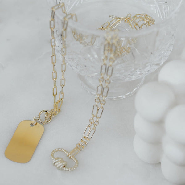 Elongated Oval Link Textured Carabiner Necklace - - Necklaces - Ofina