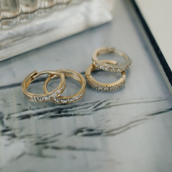 10k Solid Gold Channel CZ Huggie - - Earrings - Ofina