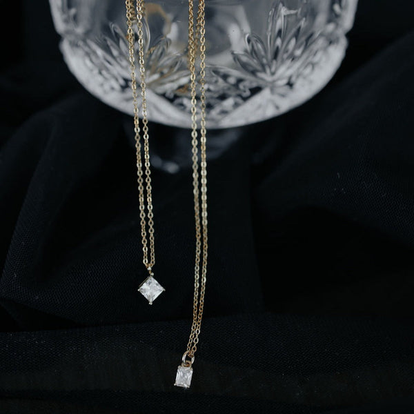 CZ Square Prong Necklace - - Necklaces - Ofina