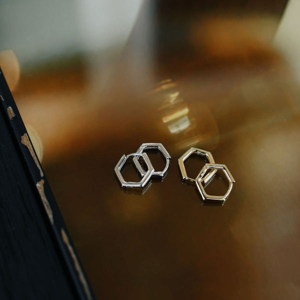 Thin Hexagon Huggies - - Earrings - Ofina
