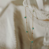 Tiny Green Onyx Stone Drop Beaded Necklace - - Necklaces - Ofina