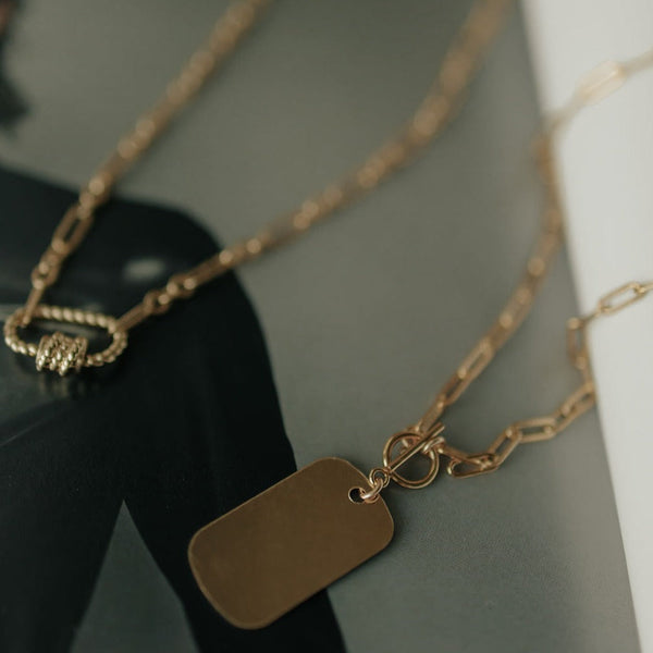 Elongated Oval Link Textured Carabiner Necklace - - Necklaces - Ofina