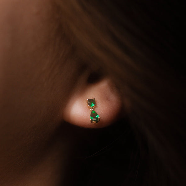Emerald CZ Dangle Teardrop Studs - - Earrings - Ofina