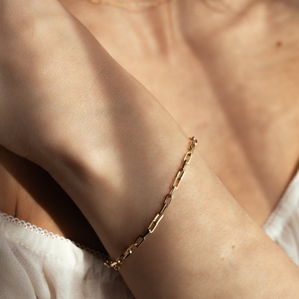 SALE - 10k Solid Gold Bold Paperclip Bracelet - - Bracelets - Ofina