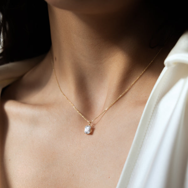 14k Solid Clear CZ Emerald Necklace - - Necklaces - Ofina