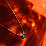 14k Solid Gold Rectangular Emerald Necklace - - Necklaces - Ofina
