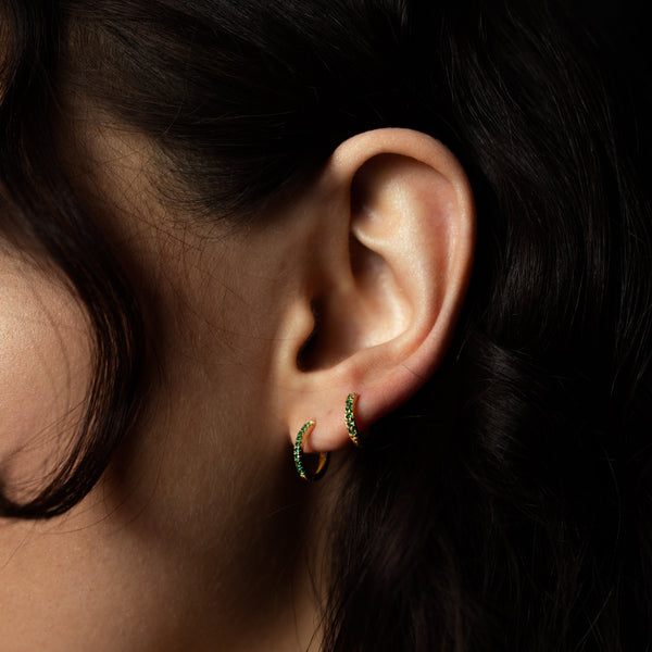 Thin Emerald CZ Huggies - - Earrings - Ofina