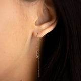 14k Solid Gold CZ Teardrop Ear Threaders - - Earrings - Ofina