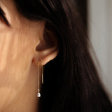 14k Solid Gold CZ Teardrop Ear Threaders - - Earrings - Ofina