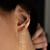 14k Solid Gold CZ Teardrop Ear Threaders - - Earrings - Ofina
