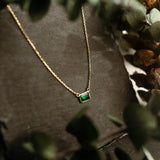 14k Solid Gold Rectangular Emerald Necklace - - Necklaces - Ofina