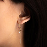 14k Solid Gold Circle & Pearl Ear Threaders - - Earrings - Ofina