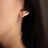 14k Solid Gold Circle & Pearl Ear Threaders - - Earrings - Ofina