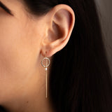 14k Solid Gold Circle & Pearl Ear Threaders - - Earrings - Ofina