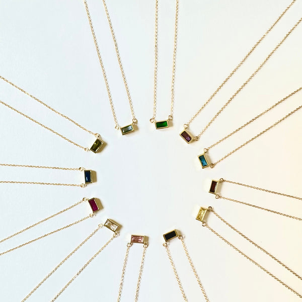 Emerald Shape Horizontal Birthstone Necklaces - - Necklaces - Ofina