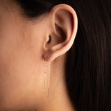 14k Solid Gold Bar Ear Threaders - - Earrings - Ofina