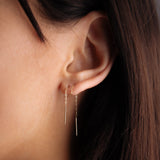 14k Solid Gold Bar Ear Threaders - - Earrings - Ofina