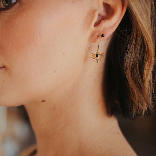 Black CZ Starburst Leverback Earrings - - Earrings - Ofina