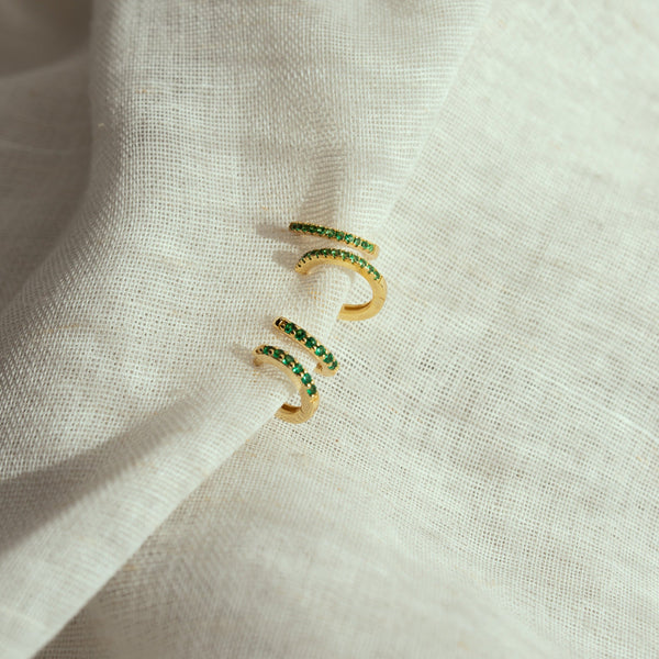 Thin Emerald CZ Huggies - - Earrings - Ofina