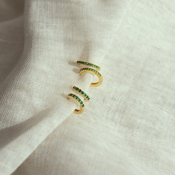 Thick Emerald CZ Huggies - - Earrings - Ofina