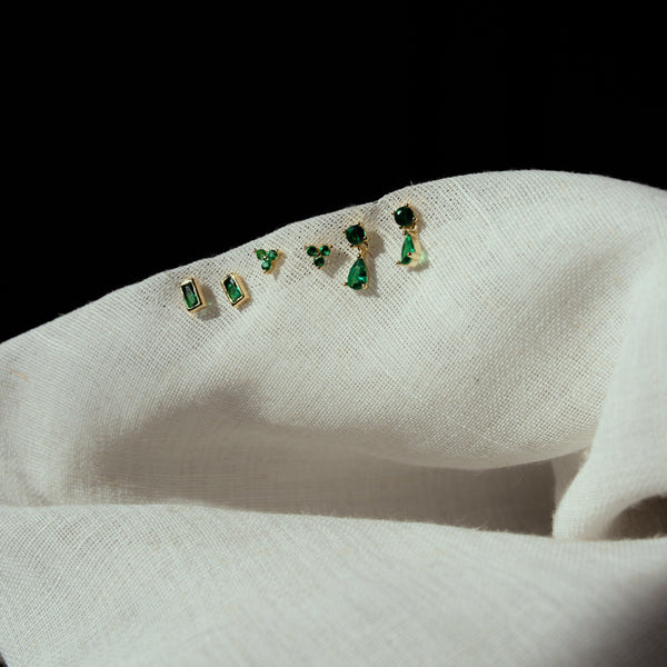 Emerald CZ Dangle Teardrop Studs - - Earrings - Ofina