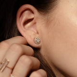 18k Solid Gold Round Halo Diamond Studs - - Earrings - Ofina