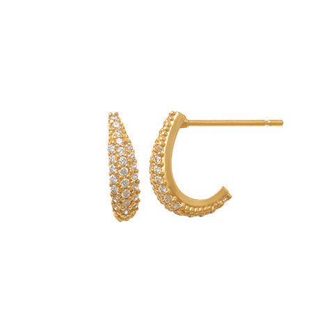 SALE - 10k Solid Gold CZ Elongated Nugget Studs - - Earrings - Ofina