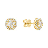 18k Solid Gold Round Halo Diamond Studs - - Earrings - Ofina
