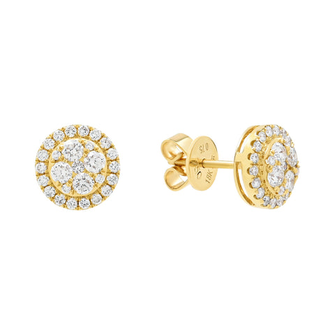 18k Solid Gold Round Halo Diamond Studs - - Earrings - Ofina