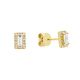 14k Solid Gold Diamond Baguette Halo Studs - - Earrings - Ofina